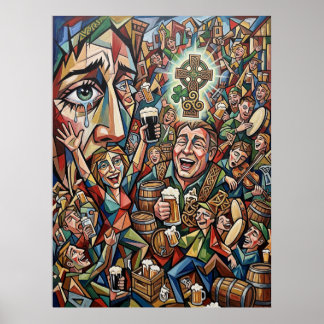 De Ziel van Ierland: Cubistisch café & Keltische K Poster