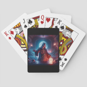 De ziener in zijn kamers die de orakel raadpleegt pokerkaarten