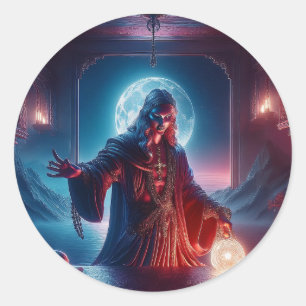 De ziener in zijn kamers die de orakel raadpleegt ronde sticker