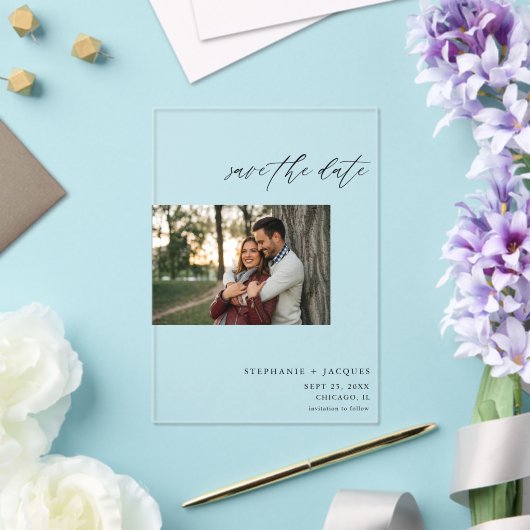 De zij H Moderne Foto sparen de Datum Acryl Uitnodigingen (Insitu (Huwelijk))