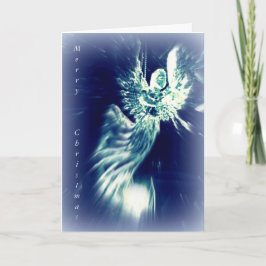 De zilveren blauwe engel van de Christelijke Feestdagen Kaart