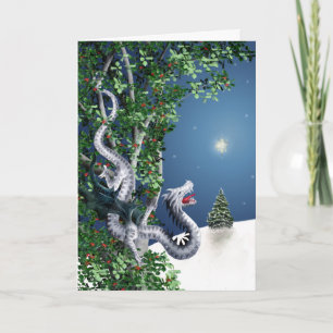 De zilveren Kerstkaart van de Draak Feestdagen Kaart
