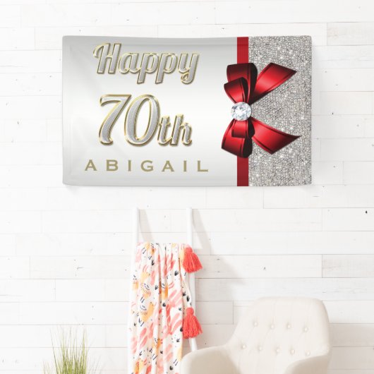 De zilveren Lovertjes Rode Faux buigen 70ste Spandoek (Insitu)