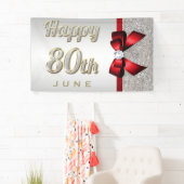 De zilveren Lovertjes Rode Faux buigen 80ste Spandoek (Insitu)