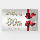 De zilveren Lovertjes Rode Faux buigen 80ste Spandoek (Horizontaal)