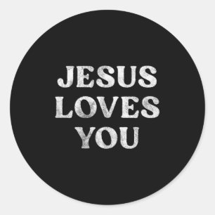 De zin 'Jezus houdt van jou' op een premium tri-bl Ronde Sticker