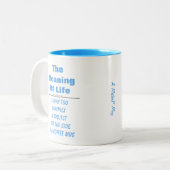 De zin van het leven - een MisterP-Mok Tweekleurige Koffiemok (Voorkant links)