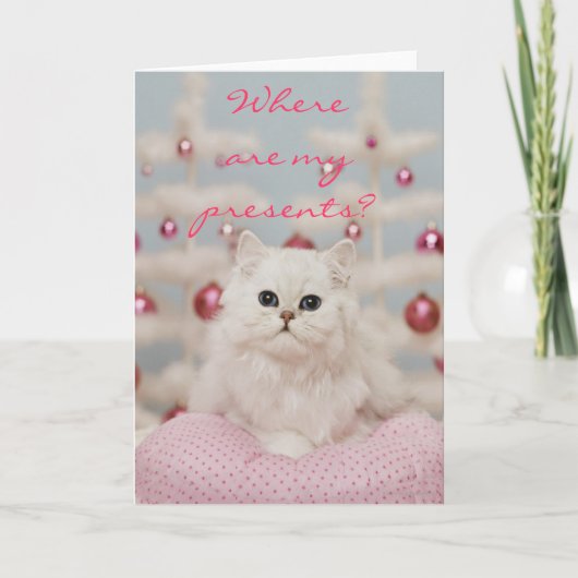 De zitting van de Perzische kat op roze Feestdagen Kaart (Voorkant)