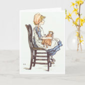 De Zitting van het meisje met Doll, Wenskaart Kaart (Gele Bloem)