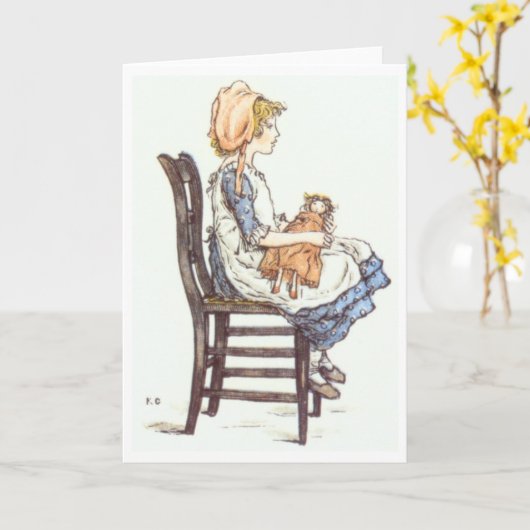 De Zitting van het meisje met Doll, Wenskaart Kaart (Gele Bloem)