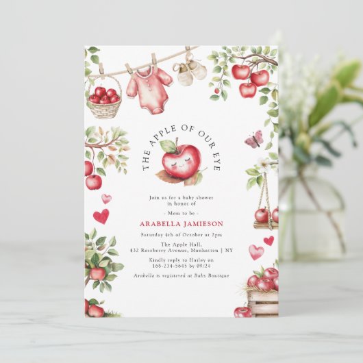 De zoete appel van ons Baby shower Kaart (Staand voorkant)