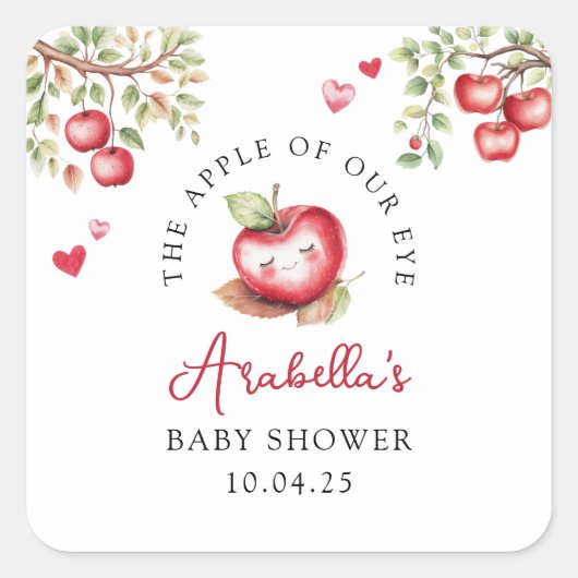 De zoete appel van ons Baby shower Vierkante Sticker (Voorkant)