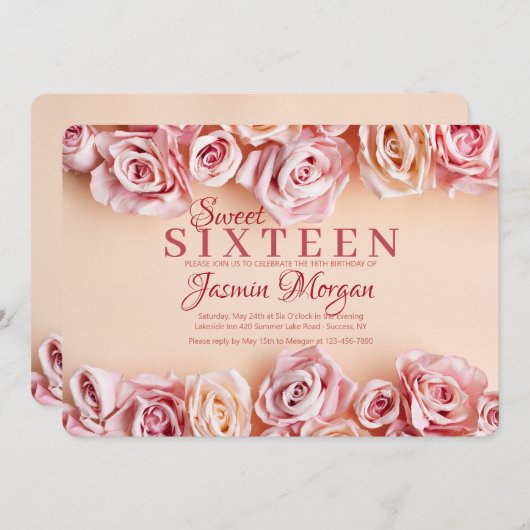 De zoete Roze Uitnodiging van Rozen (Voorkant / Achterkant)