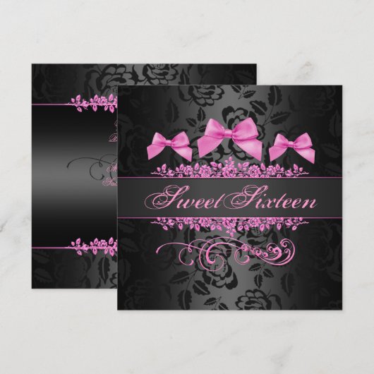 De zoete Roze & Zwarte Uitnodiging van de (Voorkant / Achterkant)