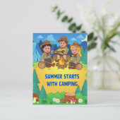 De zomer begint met kamperen briefkaart (Staand voorkant)