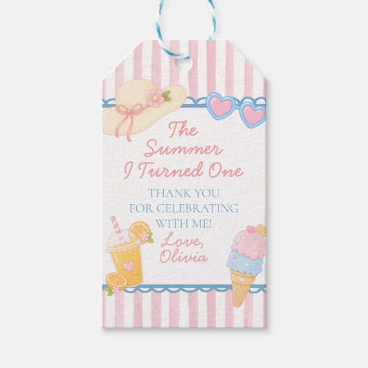 De zomer dat ik één werd Strand Eerste verjaardag Cadeaulabel (Voorkant)