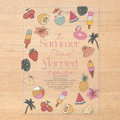De zomer dat ik getrouwd Tropisch Vrijgezellenfees Acryl Uitnodigingen (Voorkant)