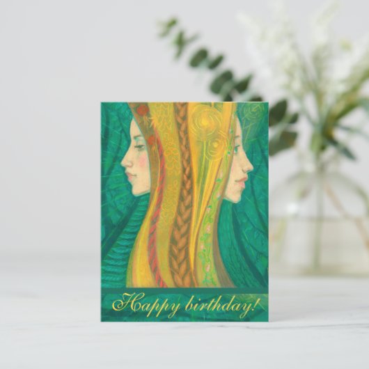 De zomer, fantasie bos kunst, verjaardagsgroeten briefkaart (Staand voorkant)