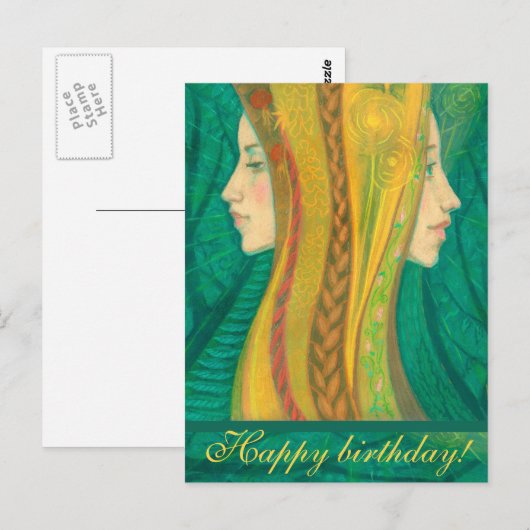 De zomer, fantasie bos kunst, verjaardagsgroeten briefkaart (Voorkant / Achterkant)