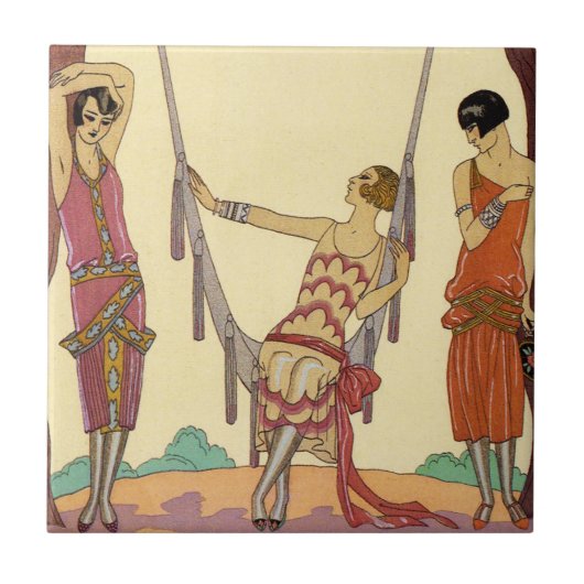 De zomer in Frankrijk Art Deco Tile Tegeltje (Voorkant)