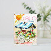 De zomer in Oslo, Noorwegen. Bloemkar en vrolijke  Briefkaart (Staand voorkant)