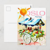 De zomer in Oslo, Noorwegen. Bloemkar en vrolijke  Briefkaart (Voorkant / Achterkant)