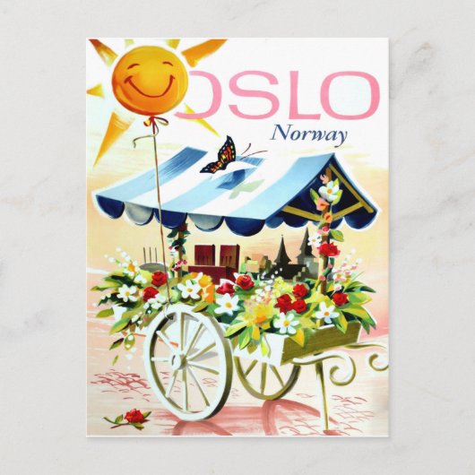 De zomer in Oslo, Noorwegen. Bloemkar en vrolijke  Briefkaart (Voorkant)