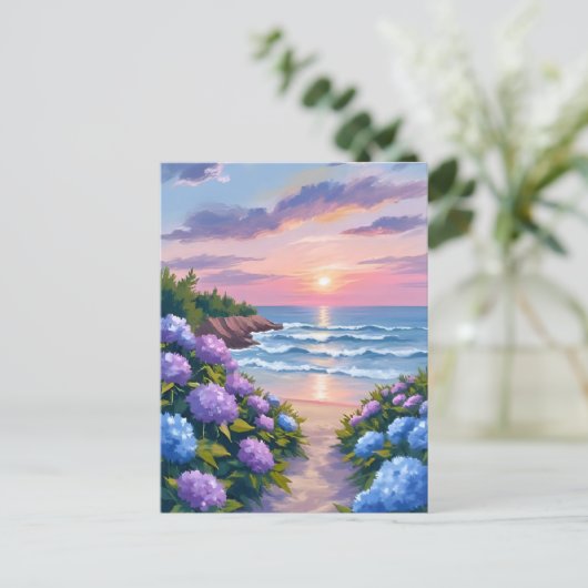De zomer van New England | Hydrangea Beach Paintin Briefkaart (Staand voorkant)