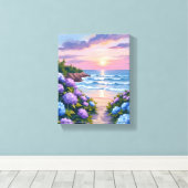De zomer van New England | Hydrangea Beach Paintin Canvas Afdruk (Insitu (Houten vloer))