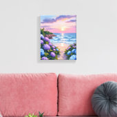 De zomer van New England | Hydrangea Beach Paintin Canvas Afdruk (Insitu (Woonkamer))