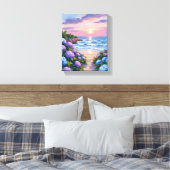 De zomer van New England | Hydrangea Beach Paintin Canvas Afdruk (Insitu (Slaapkamer))
