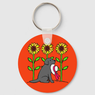 De zomer Zwart Labrador met Zonnebloemen Sleutelhanger