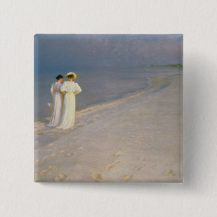 De zomeravond op de zuidkust van Skagen Vierkante Button 5,1 Cm