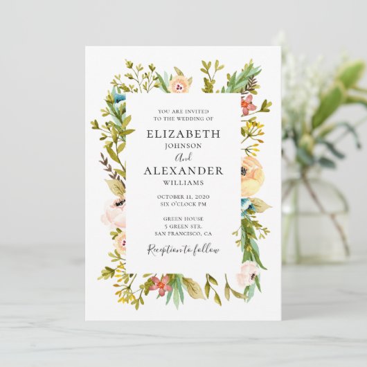 De zomerbloemen trouwuitnodiging. Lente bloem Kaart (Staand voorkant)