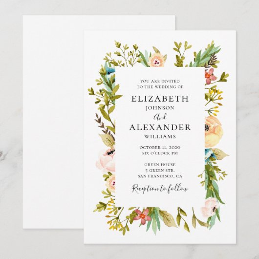 De zomerbloemen trouwuitnodiging. Lente bloem Kaart (Voorkant / Achterkant)