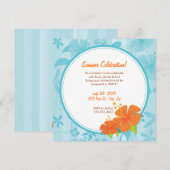 De zomerpartij nodigt uit : Blauw en Oranje Hibisc Kaart (Voorkant / Achterkant)