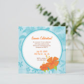 De zomerpartij nodigt uit : Blauw en Oranje Hibisc Kaart (Staand voorkant)