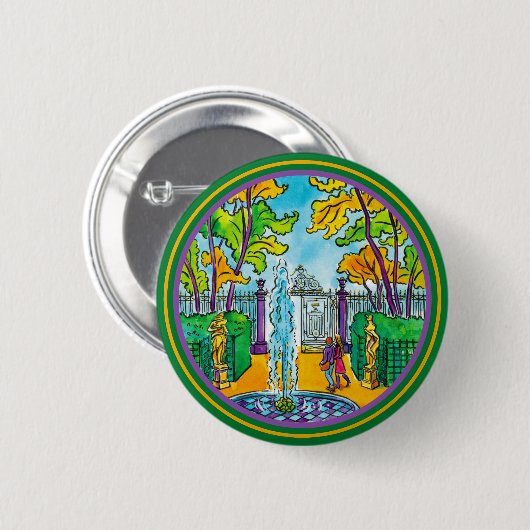 De zomertuin, met de hand getrokken waterverf ronde button 5,7 cm (Voorkant /achterkant)