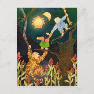 De zon en de maan: Briefkaart van Koreaanse Folk T