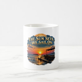 De Zon Gaat Onder. Wij Zeilen Door Vintage Oceaan Koffiemok