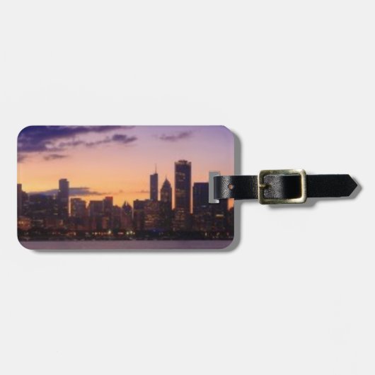 De zon gaat over de skyline van Chicago Bagagelabel (Voorkant horizontaal)