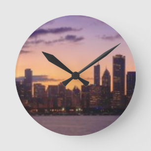 De zon gaat over de skyline van Chicago Ronde Klok