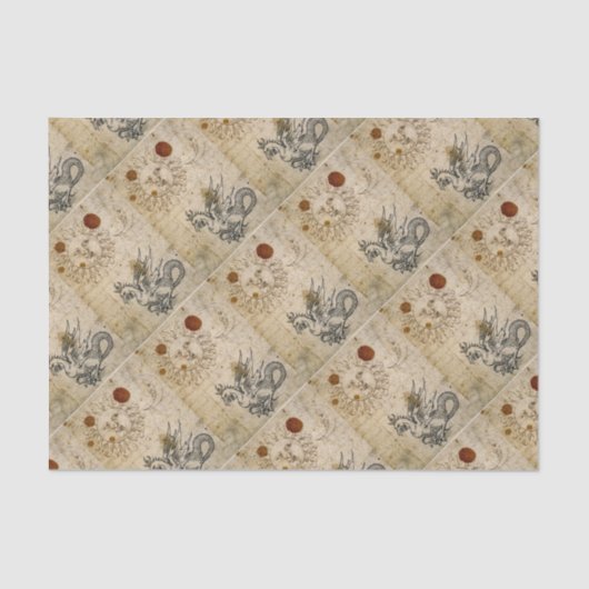 DE ZON, MAAN EN BASILISK OUD PERKAMENT TISSUEPAPIER (Voorkant)