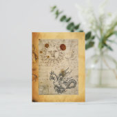 DE ZON ,MOON EN BASILISK ANTIEK PERKAMENT BRIEFKAART (Staand voorkant)