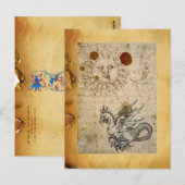 DE ZON ,MOON EN BASILISK ANTIEK PERKAMENT BRIEFKAART (Voorkant / Achterkant)