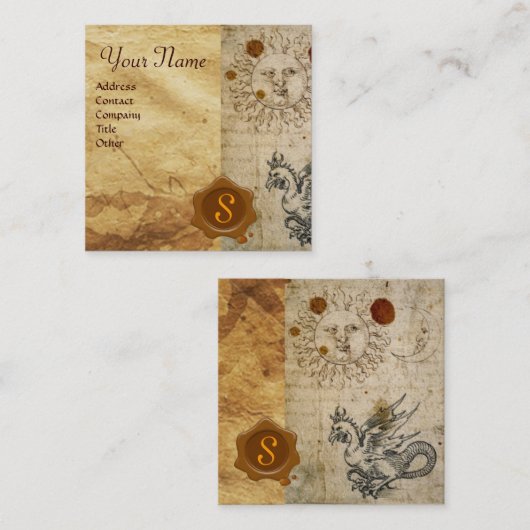 DE ZON ,MOON EN BASILISK BRUIN WAS AFDICHTING MONO VIERKANTE VISITEKAARTJE (Voorkant / Achterkant)