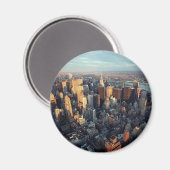 De zon plaatst op New York City-scape Uitzicht Magneet (Voorkant / Achterkant)