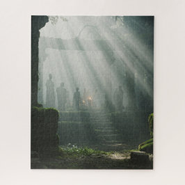 De zon schijnt op de mystieke oude tempel legpuzzel