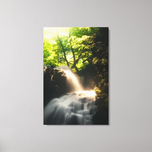 De zon schijnt op een magische waterval canvas afdruk (Voorkant)
