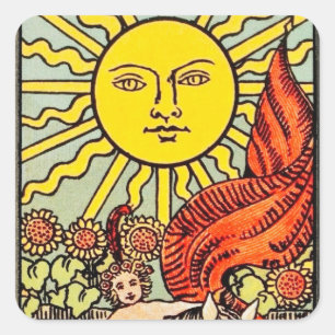 De Zon Tarotkaart Kunstwerk   Vintage Rider-Waite  Vierkante Sticker